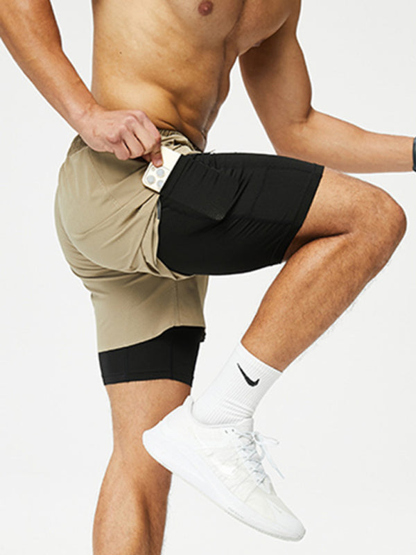 Men's breathable loose fit double layer quick-drying training shorts
