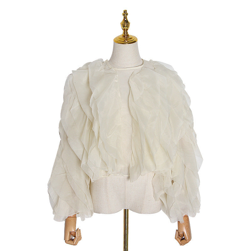 The Fungus Edge round Collar Gauze Slim Blouse