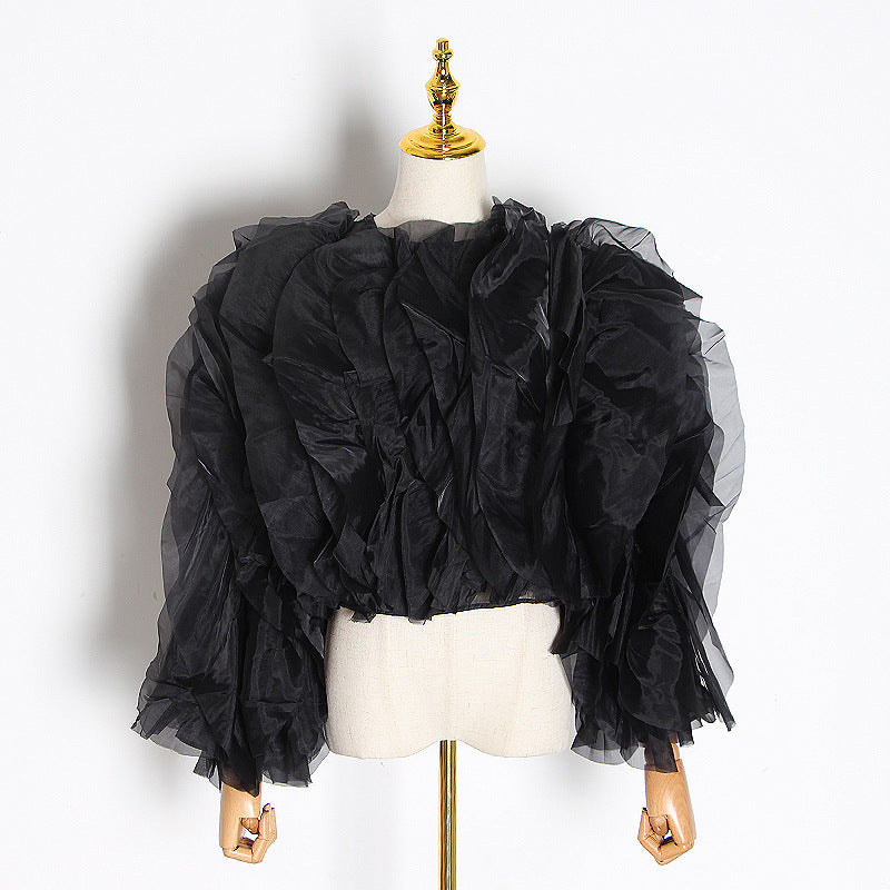 The Fungus Edge round Collar Gauze Slim Blouse