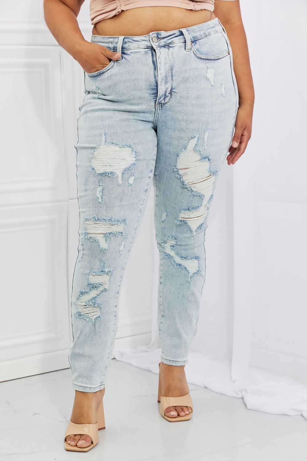 High Waisted Distressed Skinny Jeans
