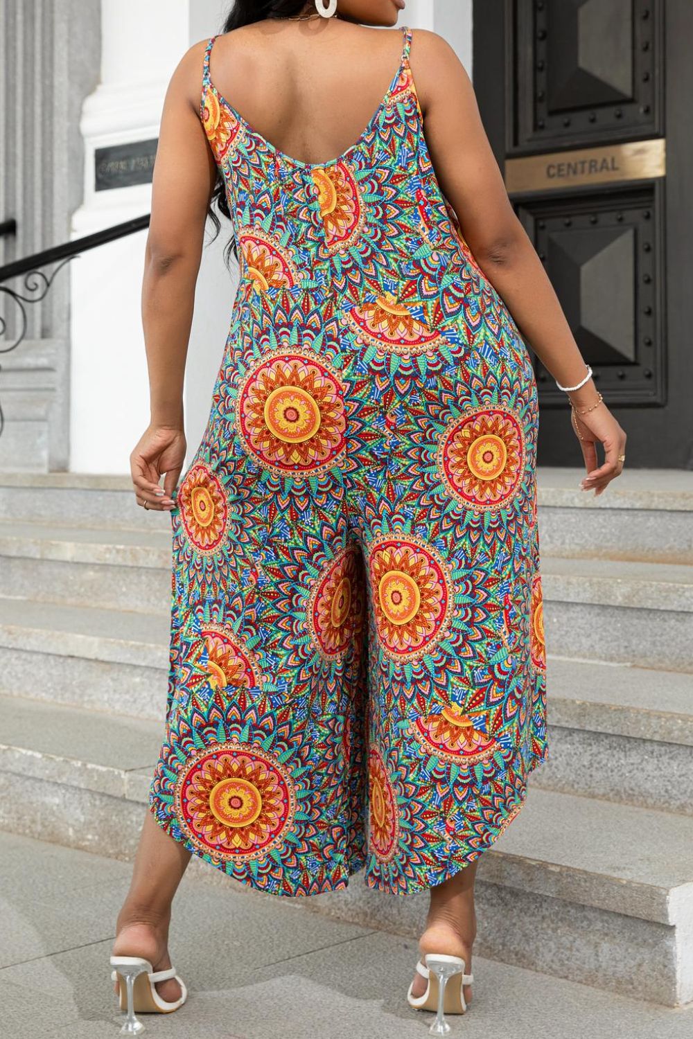 Printed Spaghetti Strap Wide Leg Jumpsuit