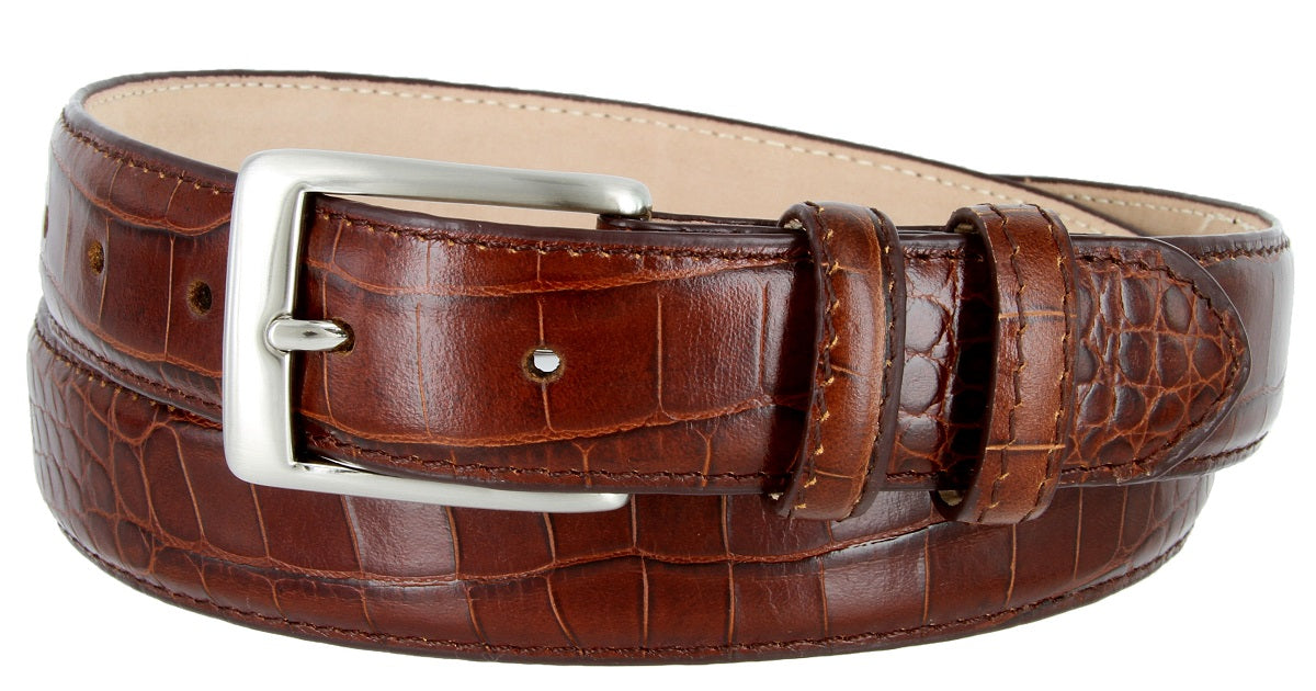 The Genuine Italian Calfskin Alligator Embossed Leather Dress Belt