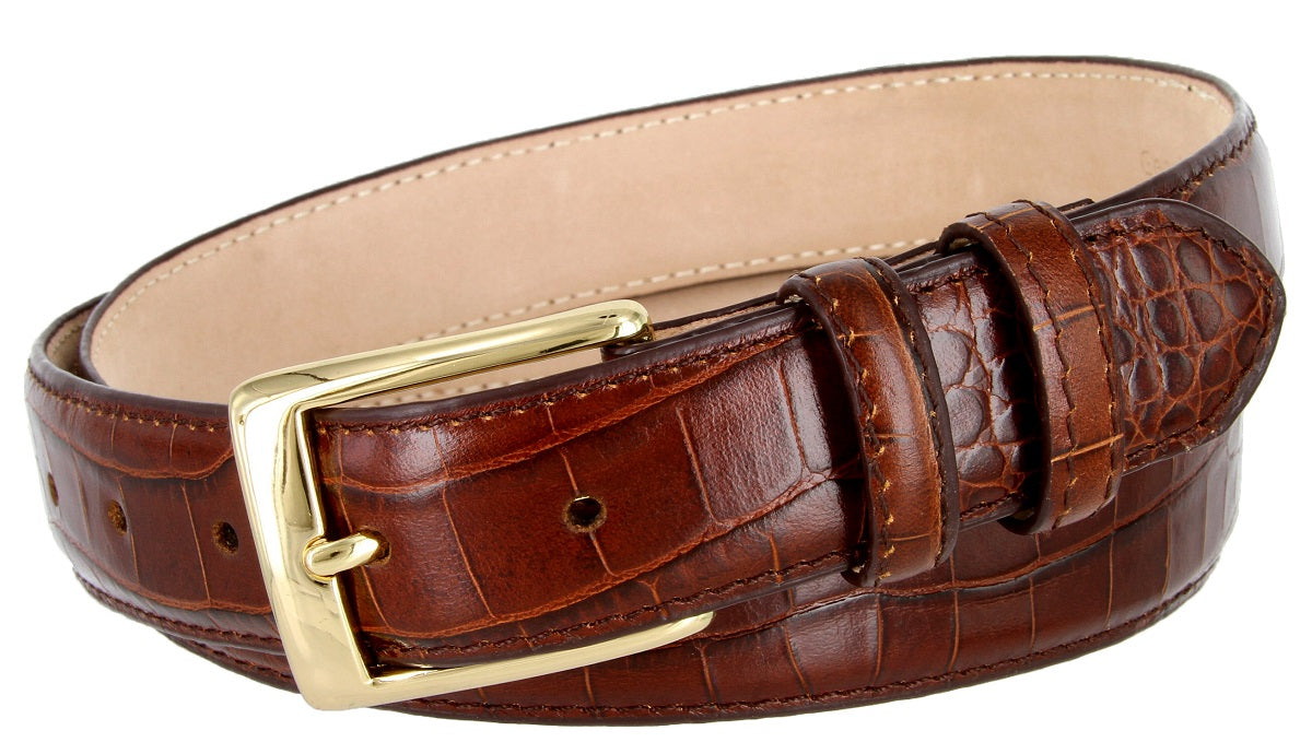 The Genuine Italian Calfskin Alligator Embossed Leather Dress Belt