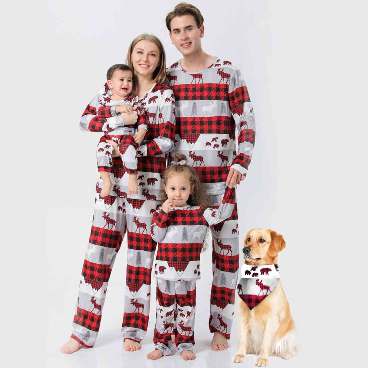 Women Reindeer & Plaid Top and Pants Set