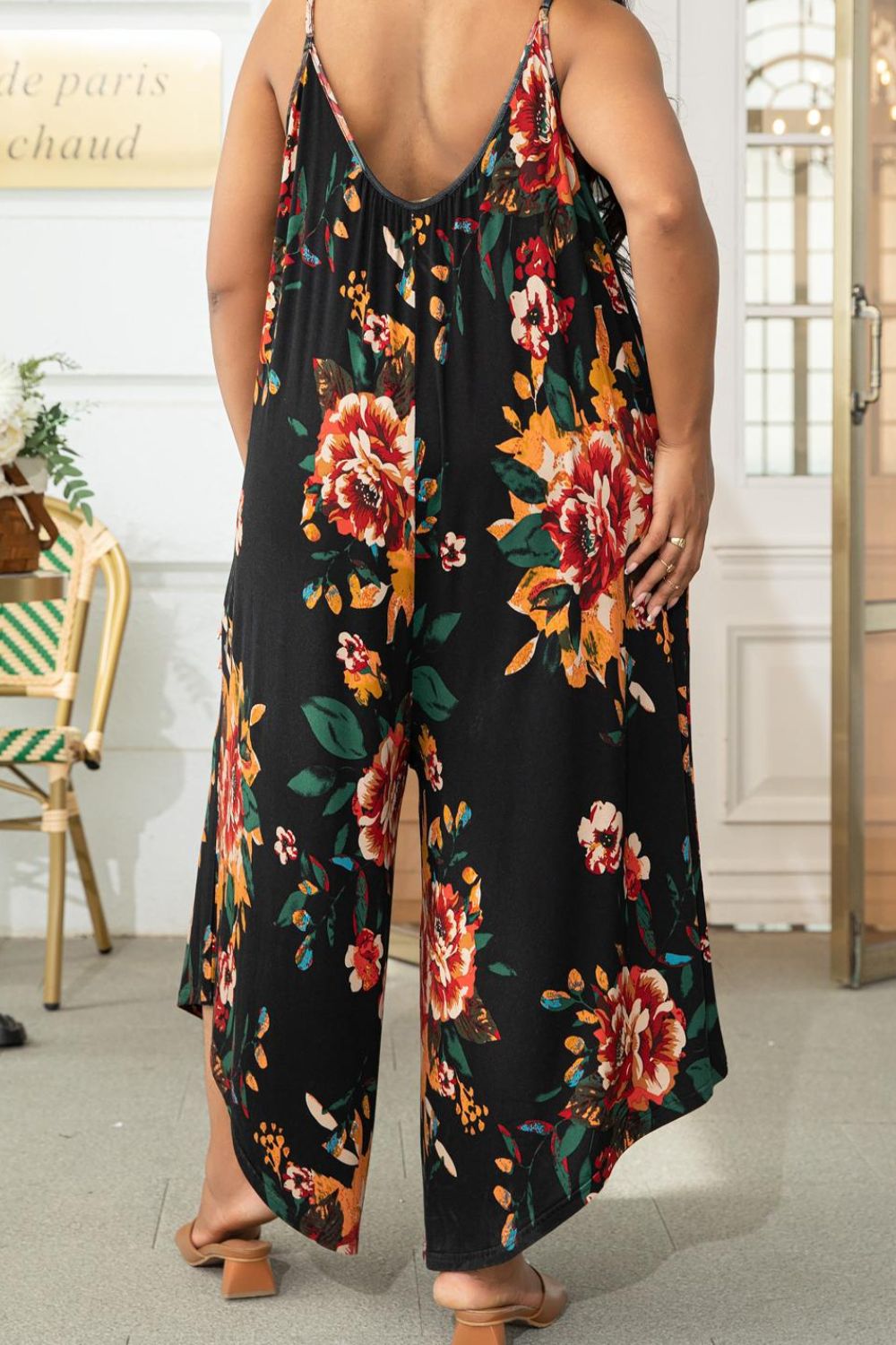 Printed Spaghetti Strap Wide Leg Jumpsuit