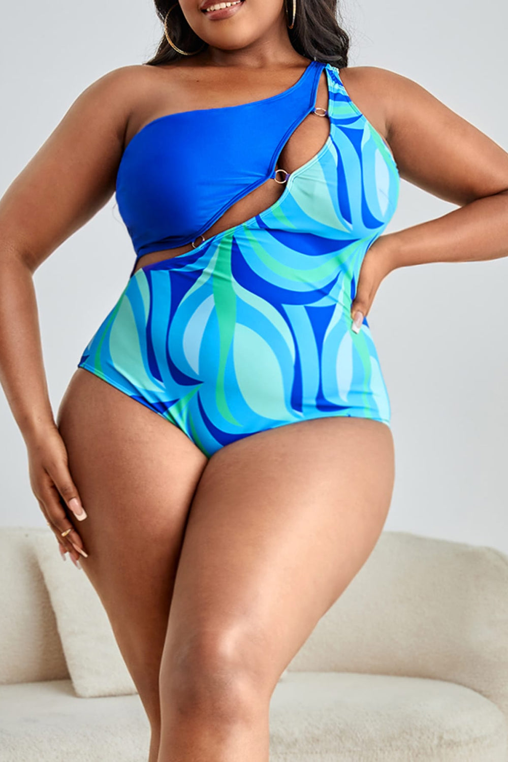 Ring Detail One-Shoulder One-Piece Swimsuit