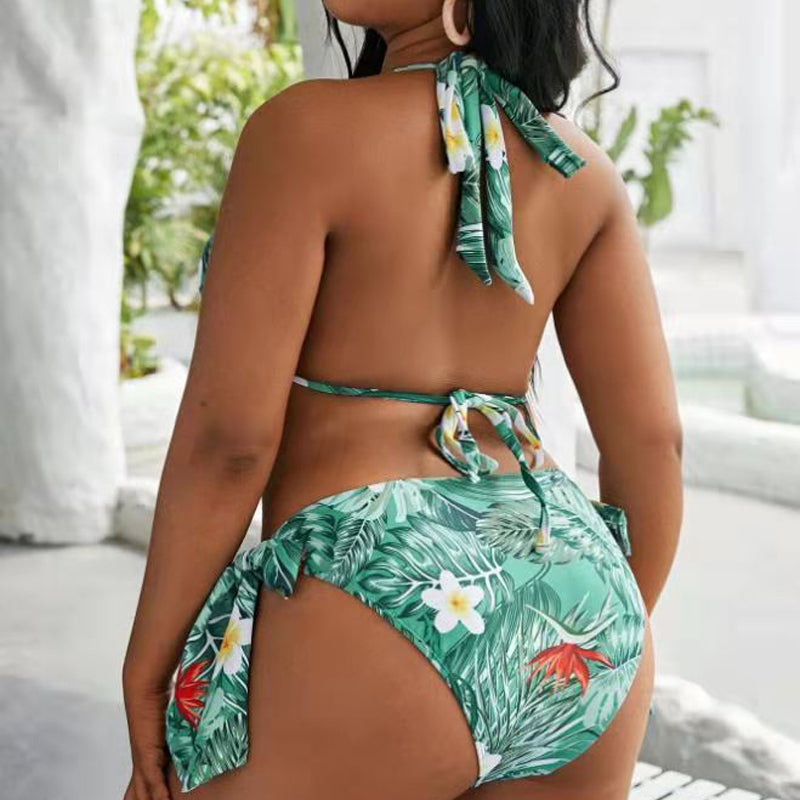 The Hip-Tie Floral Split Ruffle Halter Bikini