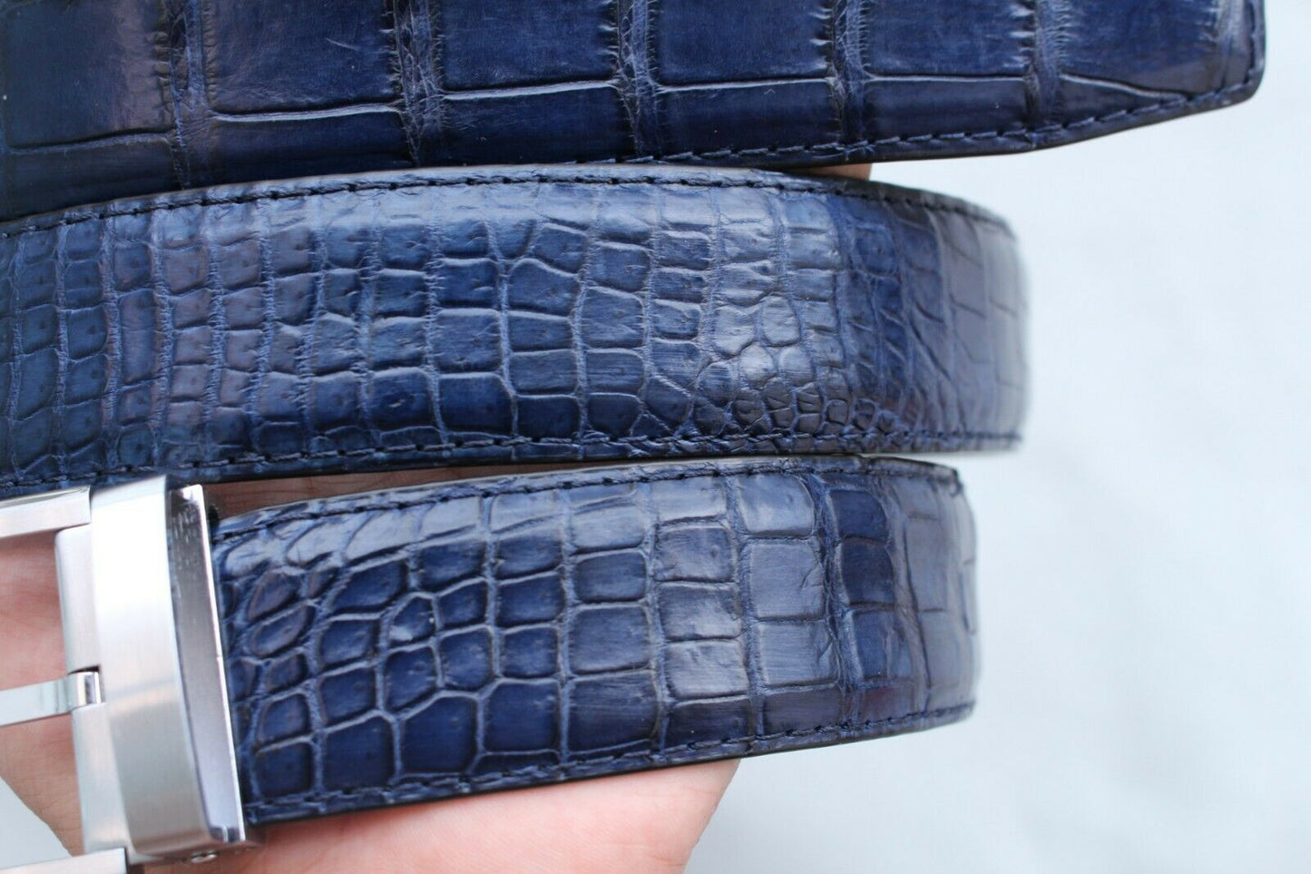 Navy Crocodile Leather Belt