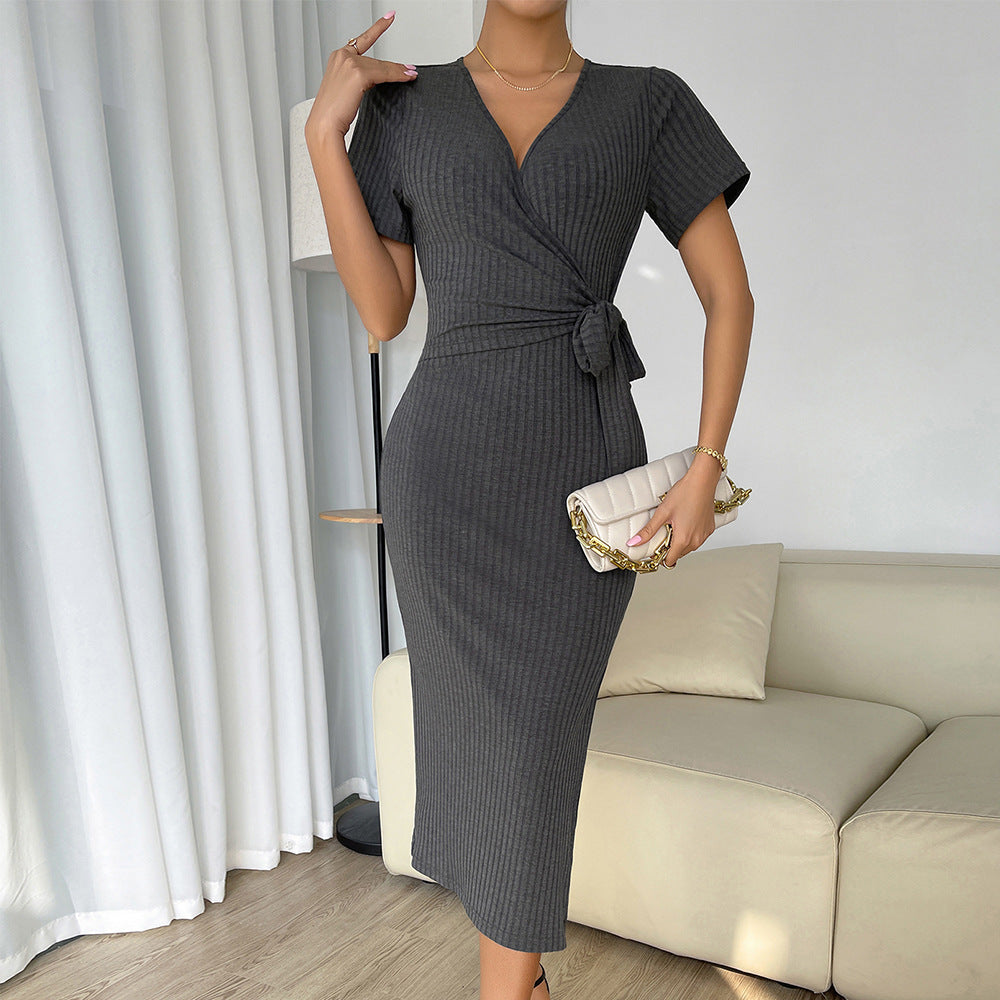 The Knitted Slit One-Step Dress