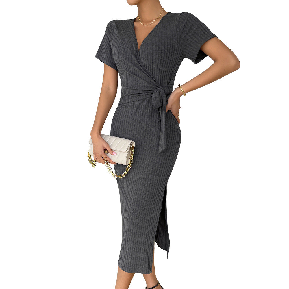 The Knitted Slit One-Step Dress