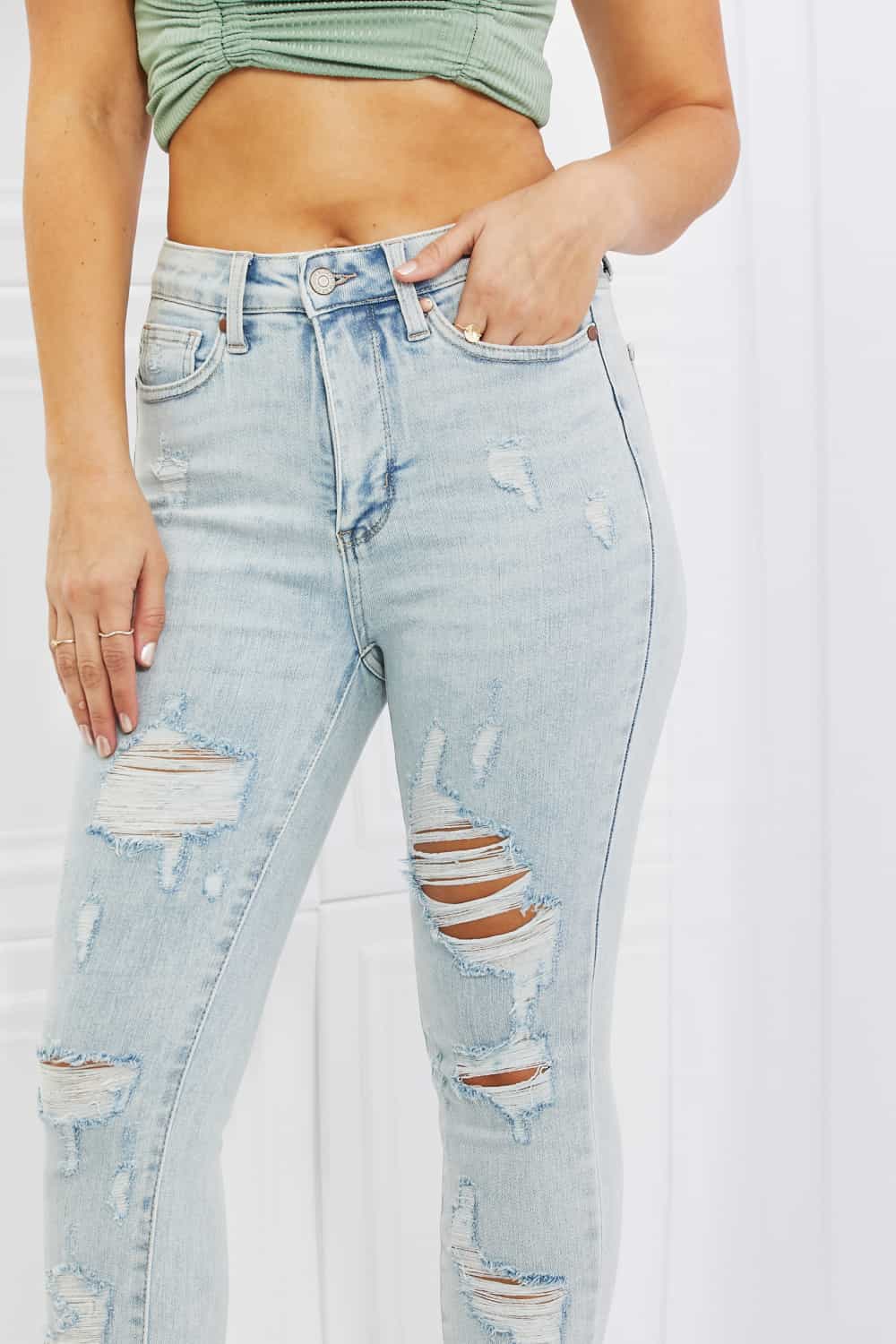 High Waisted Distressed Skinny Jeans