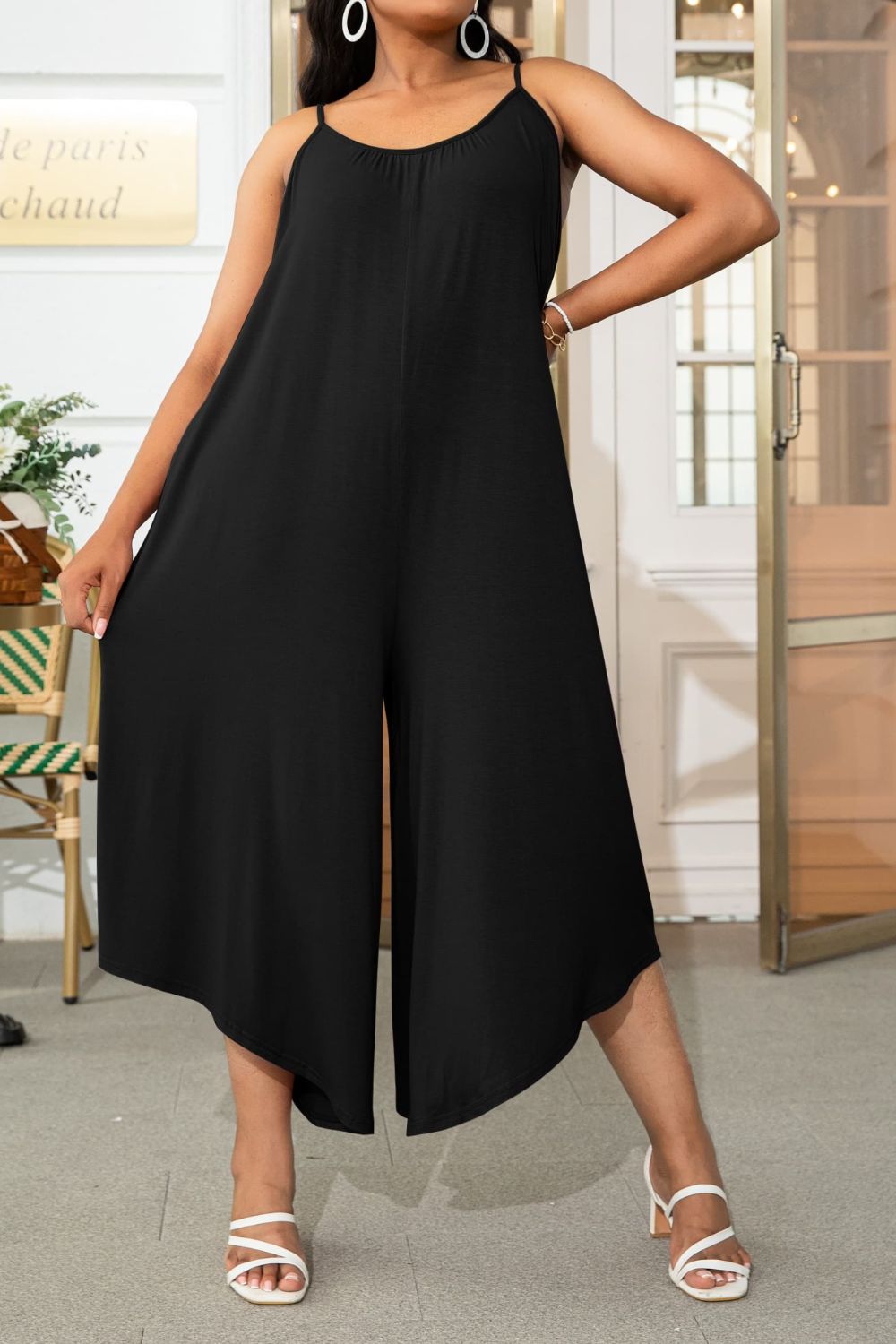 Printed Spaghetti Strap Wide Leg Jumpsuit