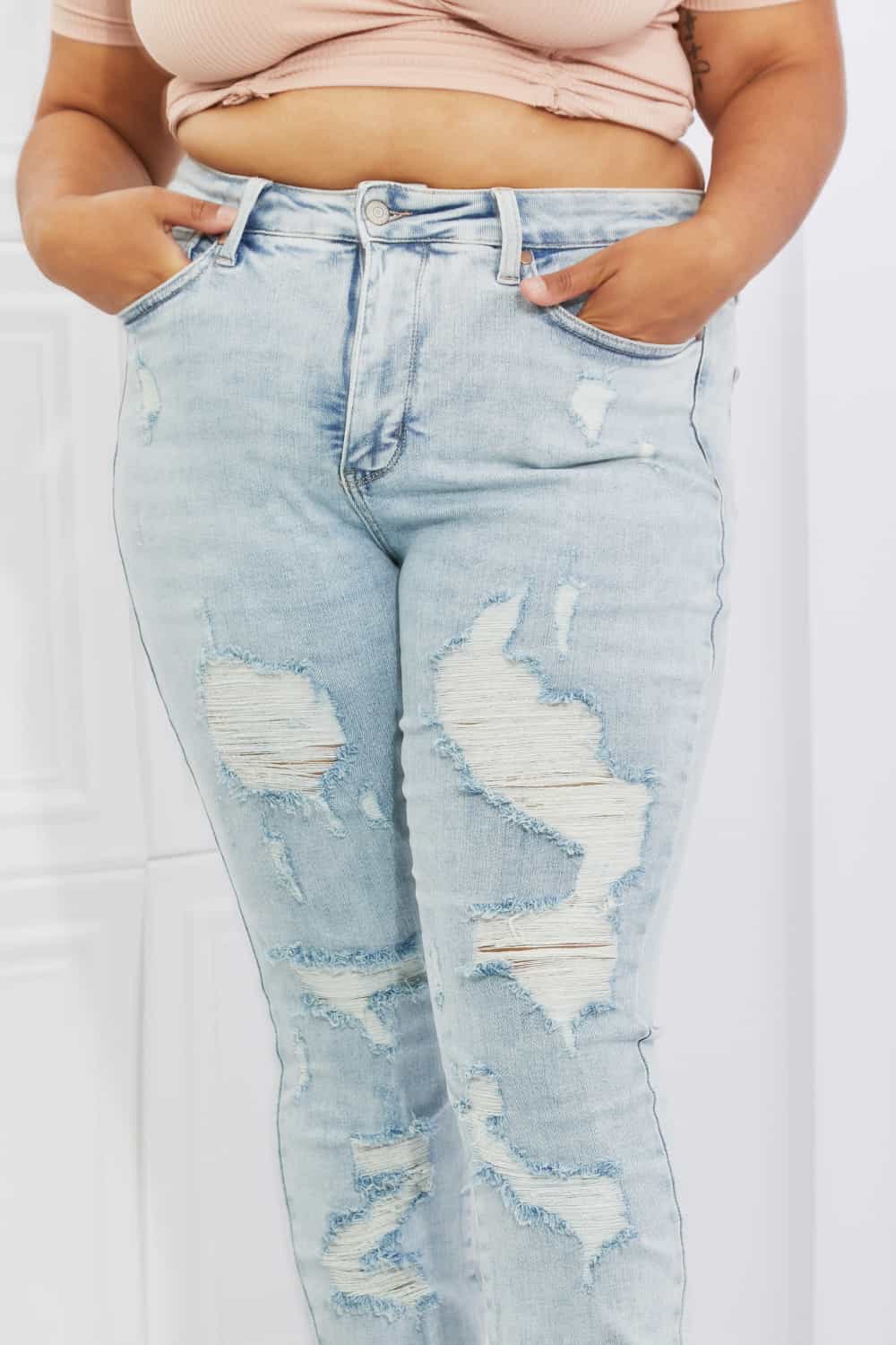 High Waisted Distressed Skinny Jeans