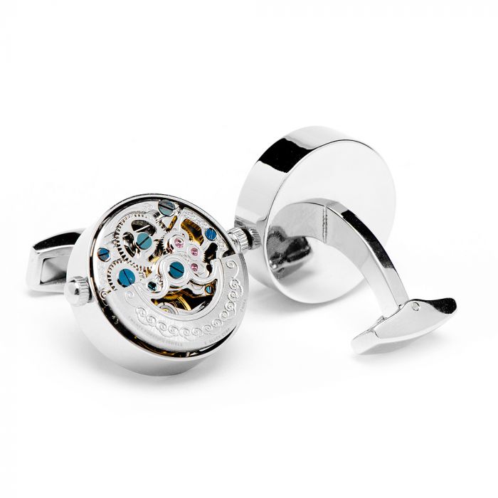 Silver Stainless Steel Kinetic Watch Movement Cufflinks