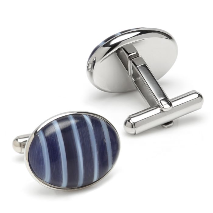 Blue Catseye Stripe Stainless Steel Cufflinks
