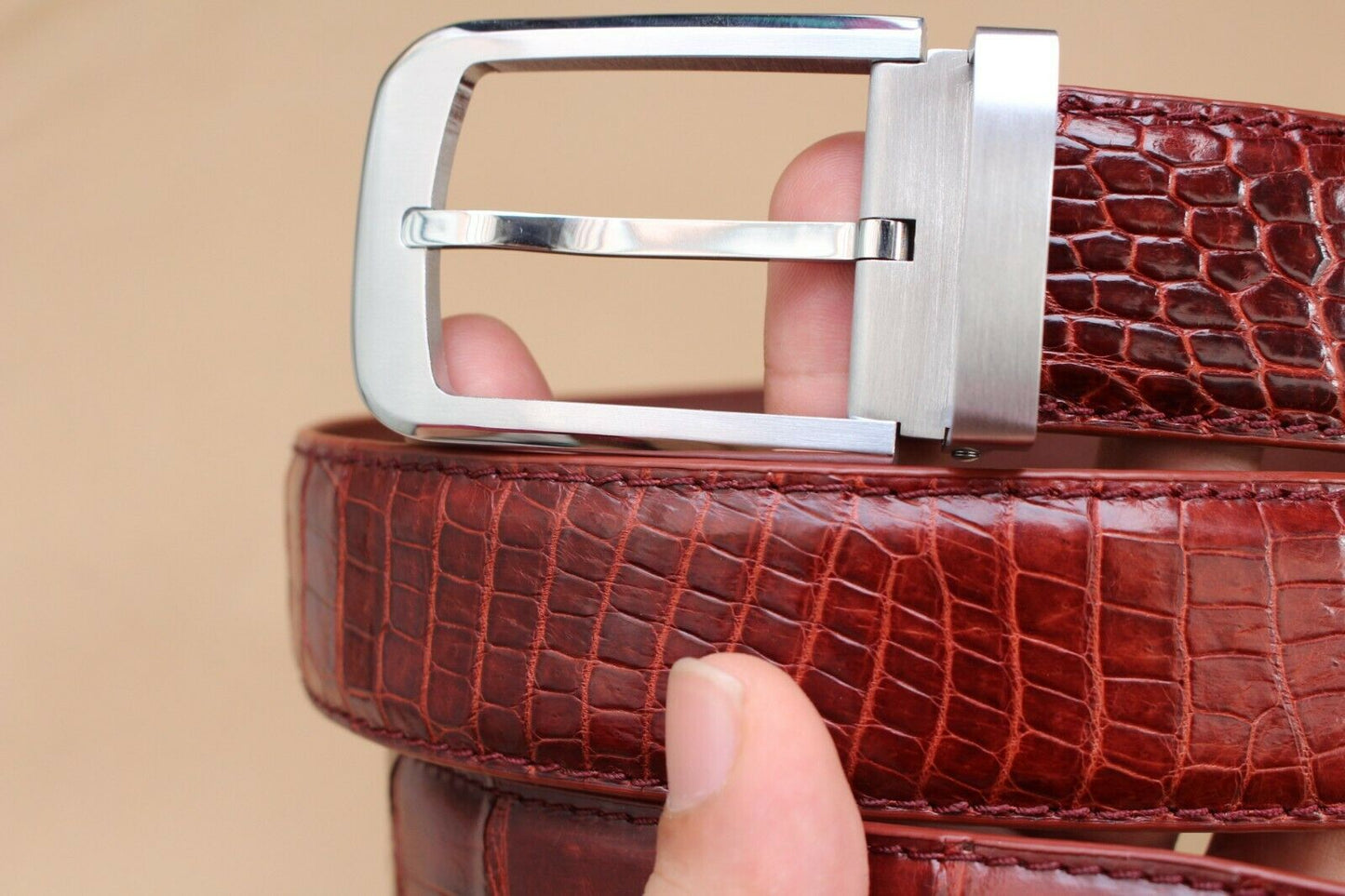 Red Crocodile Leather Belt