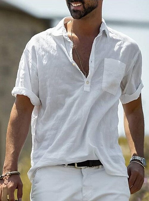 Short-sleeved Simple Cotton Linen Casual Shirt
