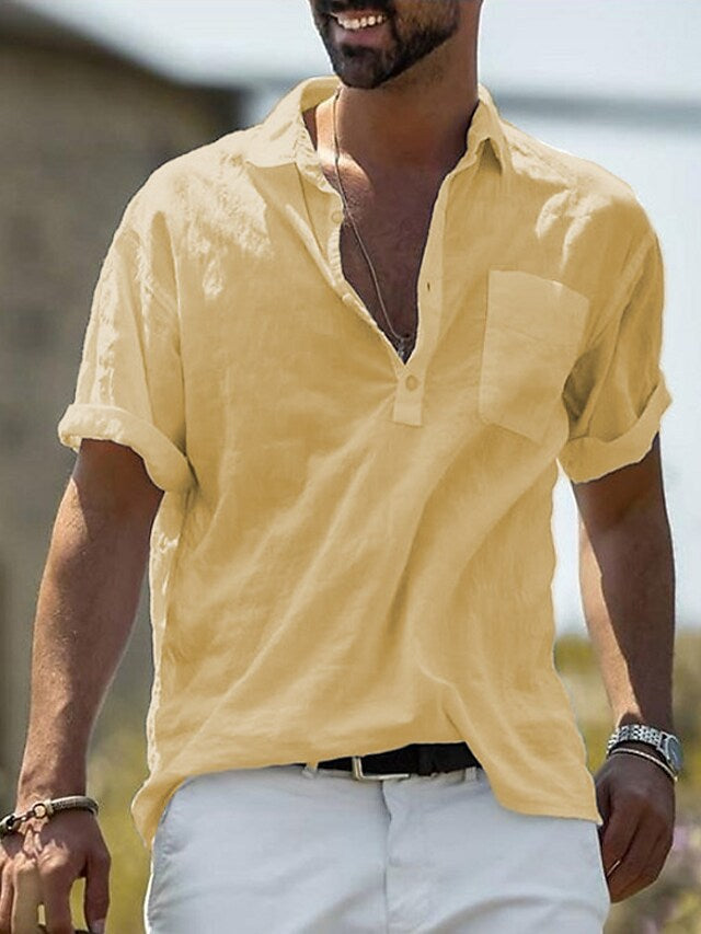 Short-sleeved Simple Cotton Linen Casual Shirt