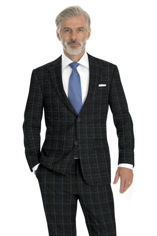 Two or Three-Piece Grey Blue Windowpane Suit