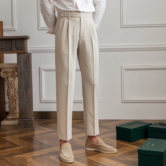 Pleated Straight Leg No-Wrinkle Trouser