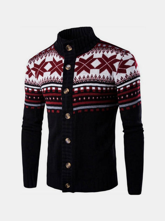 Up Collar Ski Button Ski Cardigan