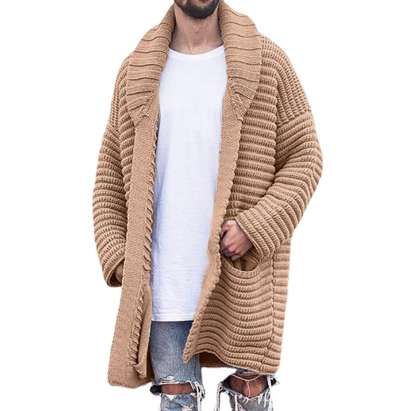 Deep Rows Shawl Collar Knitted Long Cardigan