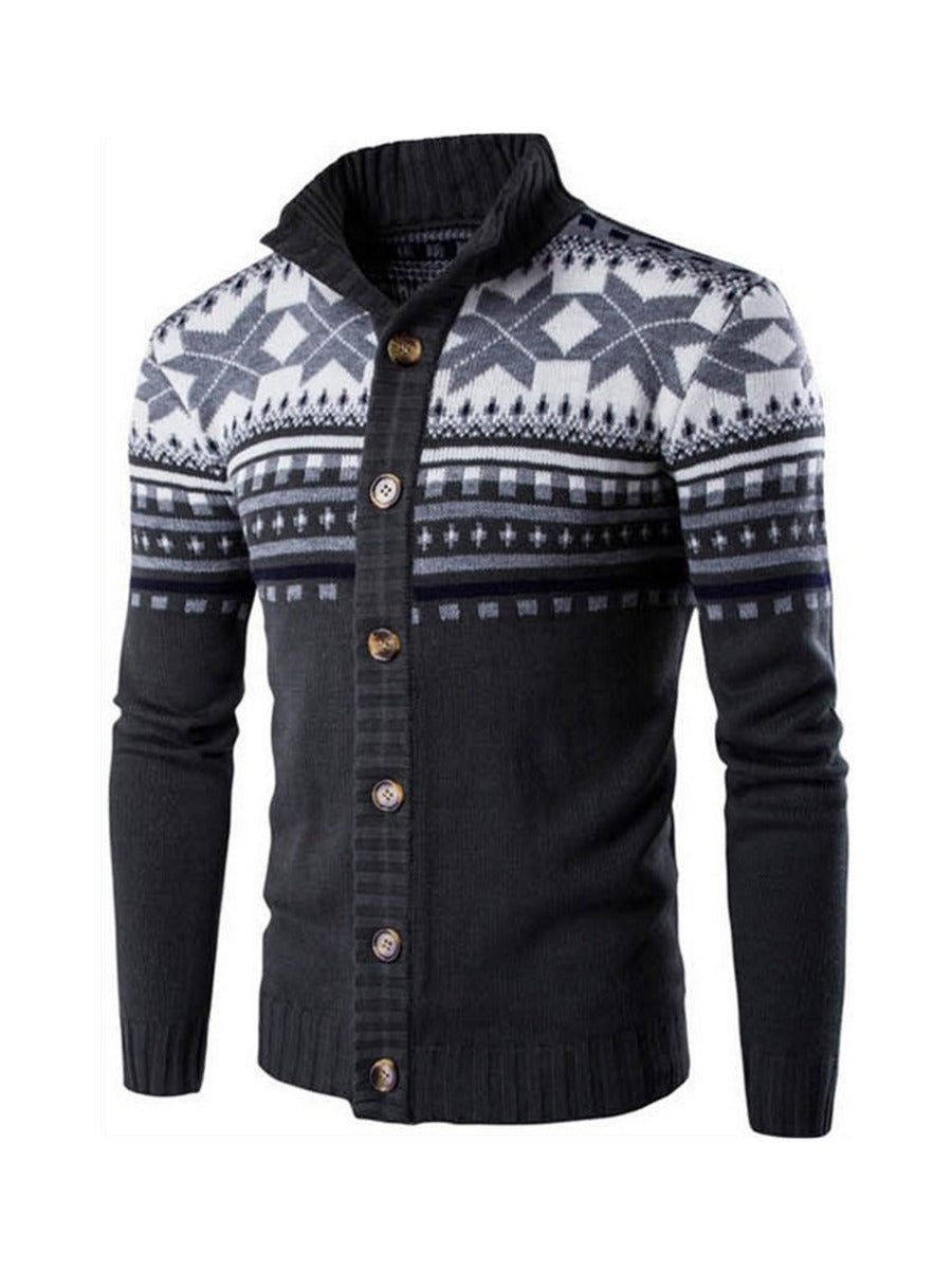 Up Collar Ski Button Ski Cardigan