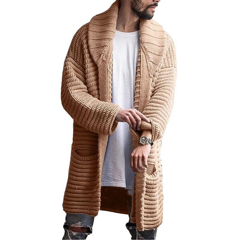 Deep Rows Shawl Collar Knitted Long Cardigan