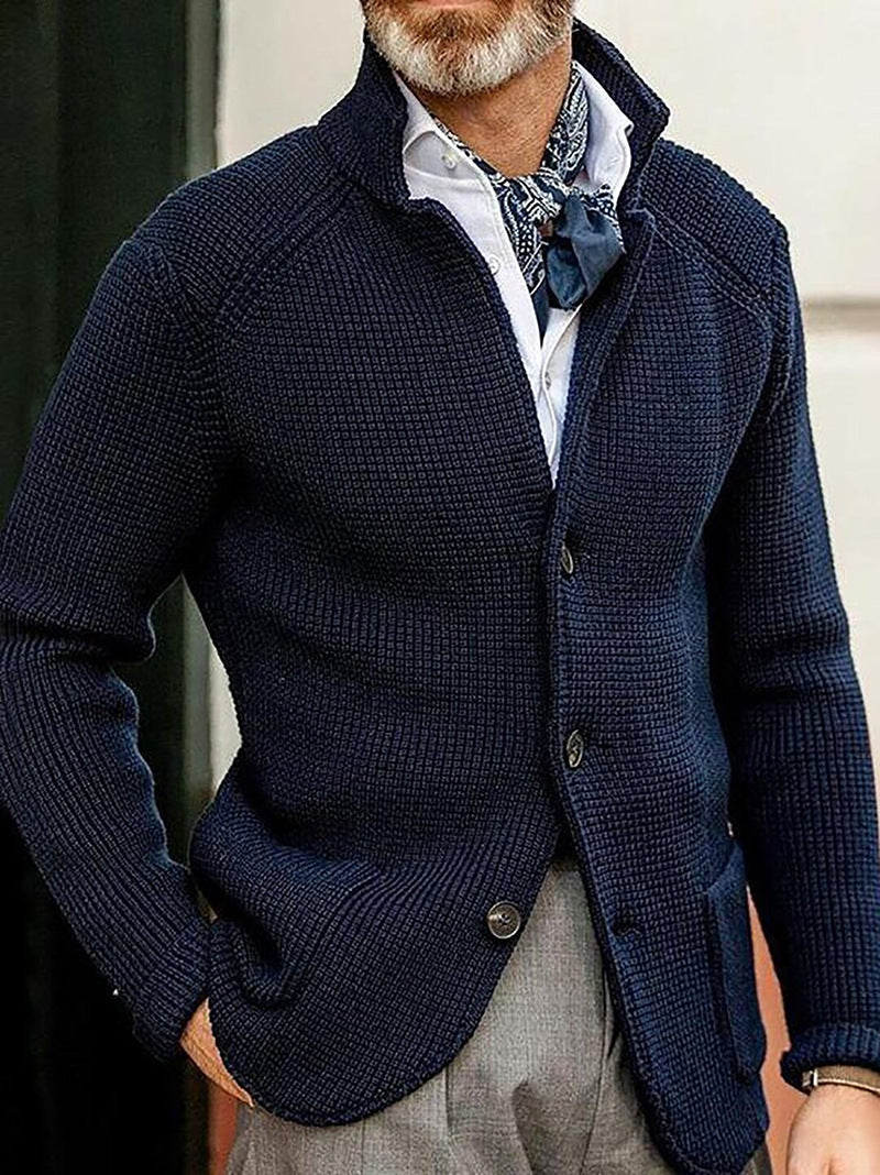 Up Collar Button Knitted Cardigan