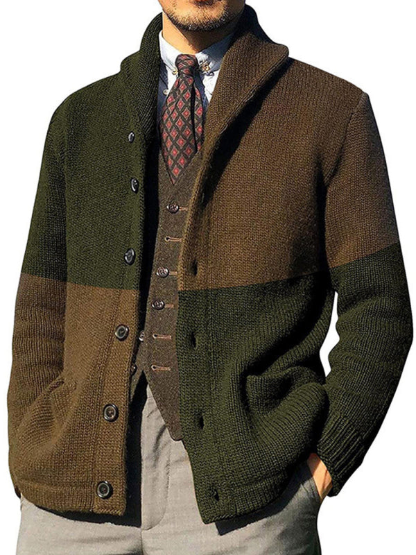 Contrasting Color Block Button Long Sleeve Cardigan