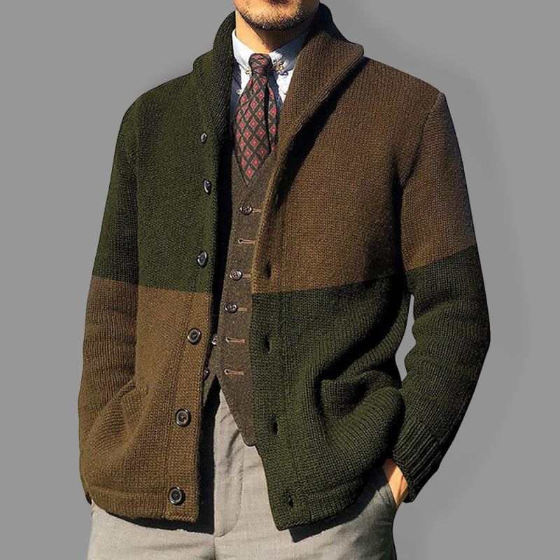 Contrasting Color Block Button Long Sleeve Cardigan