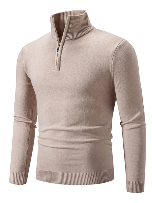 Men's casual solid color sweater half zipper pullover sweater