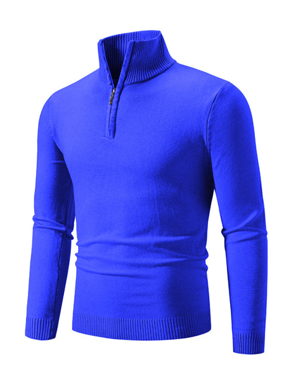 Men's casual solid color sweater half zipper pullover sweater