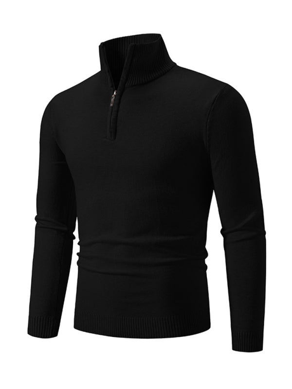 Men's casual solid color sweater half zipper pullover sweater
