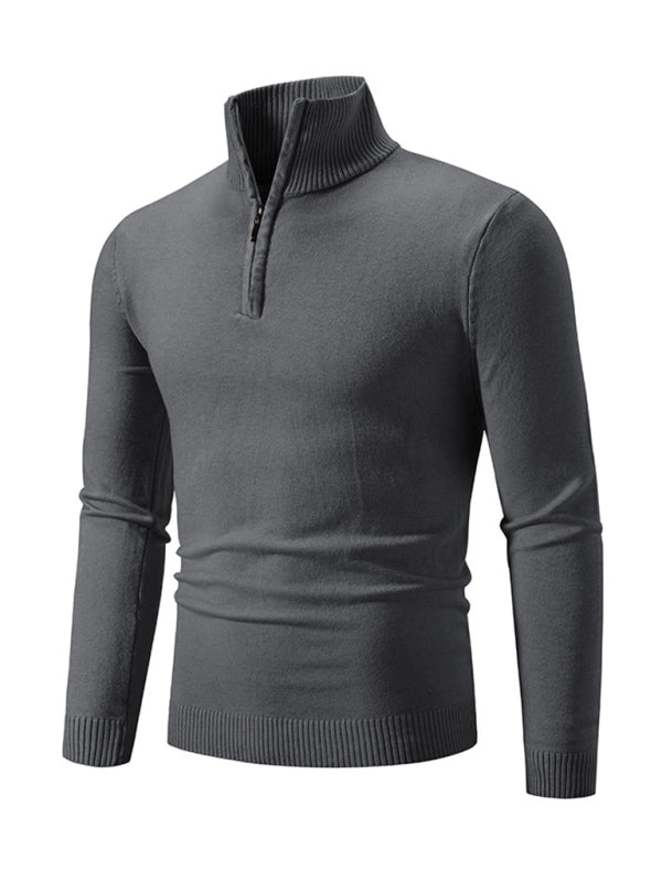 Men's casual solid color sweater half zipper pullover sweater