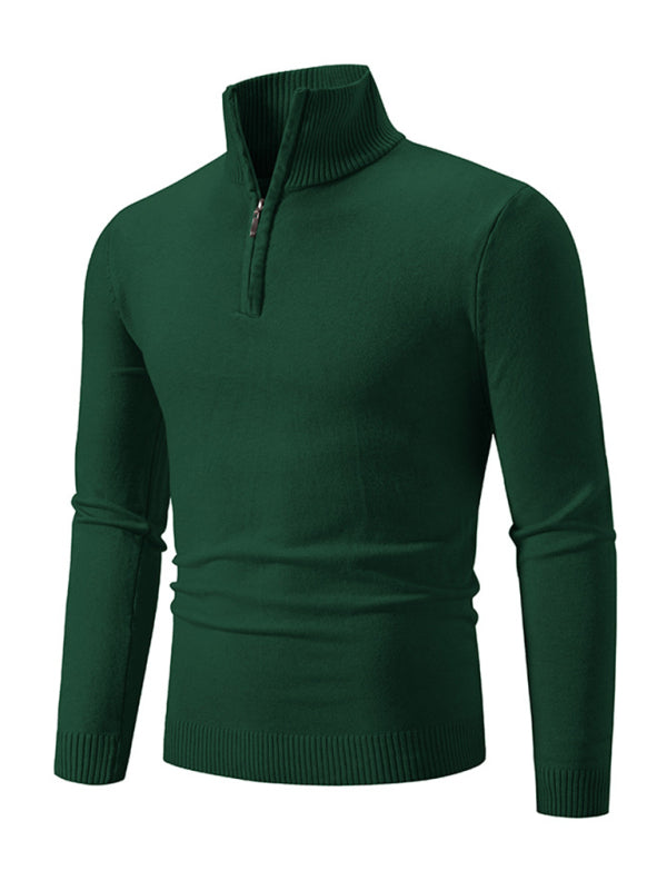 Men's casual solid color sweater half zipper pullover sweater