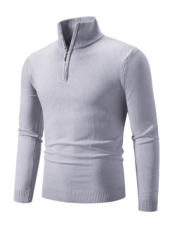 Men's casual solid color sweater half zipper pullover sweater