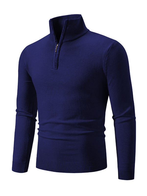 Men's casual solid color sweater half zipper pullover sweater