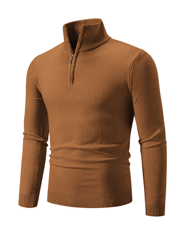 Men's casual solid color sweater half zipper pullover sweater