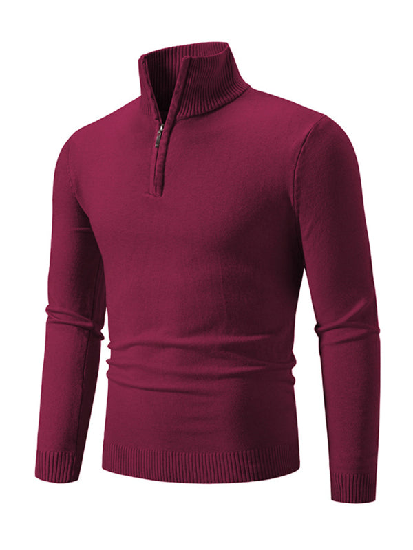 Men's casual solid color sweater half zipper pullover sweater