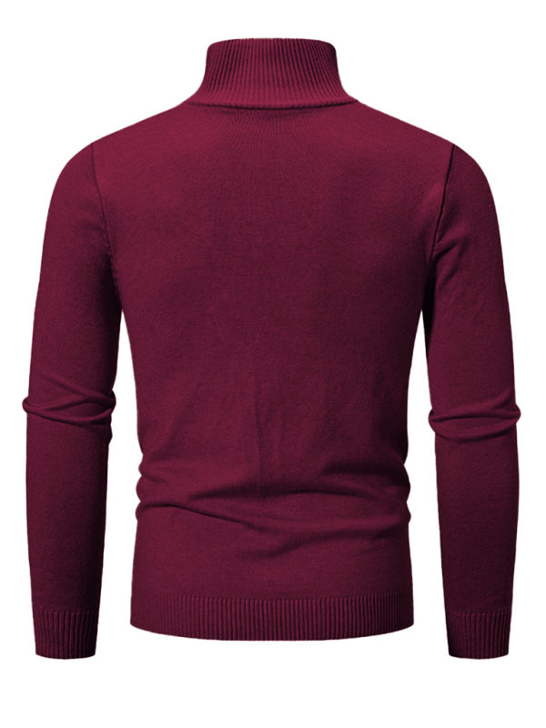 Men's casual solid color sweater half zipper pullover sweater