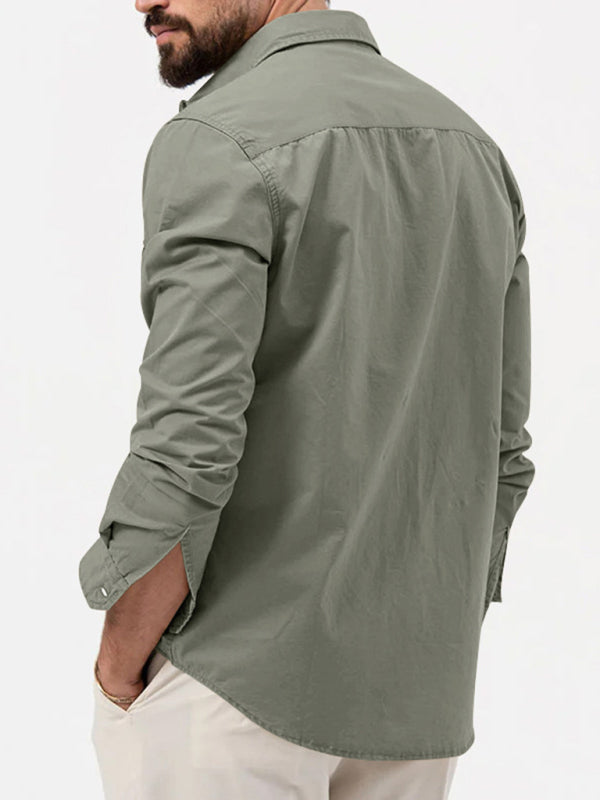 Safari multi-pocket casual long-sleeved shirt
