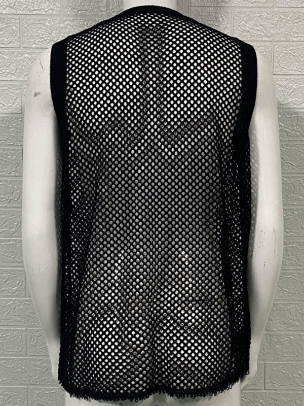 Men's Solid Color Round Neck Sleeveless Hollow Knitted Tank