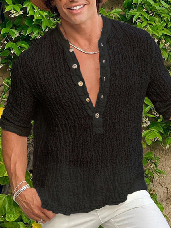 Crinkle 3/4 Button Loose Cold Fold Shirt