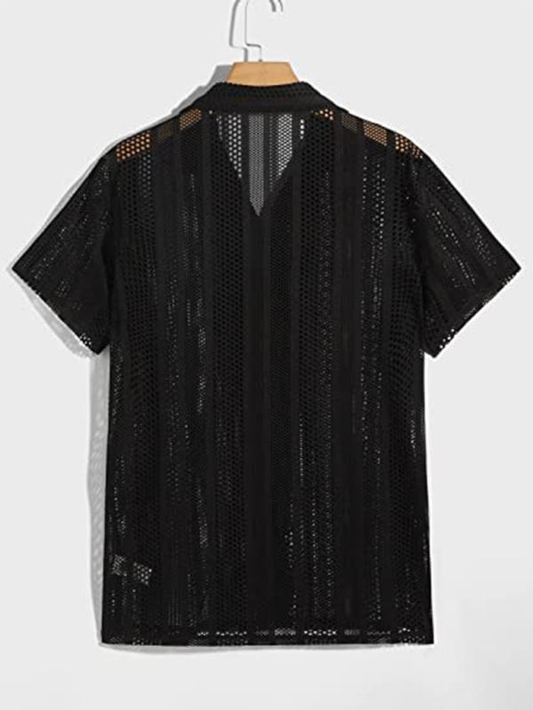 Open Knitted Button Short Sleeve Shirt
