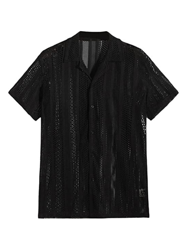 Open Knitted Button Short Sleeve Shirt