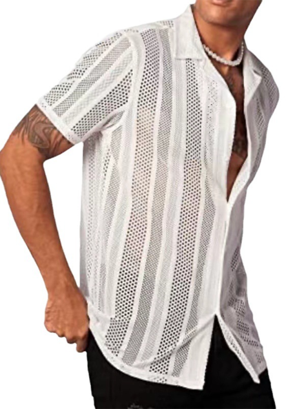 Open Knitted Button Short Sleeve Shirt