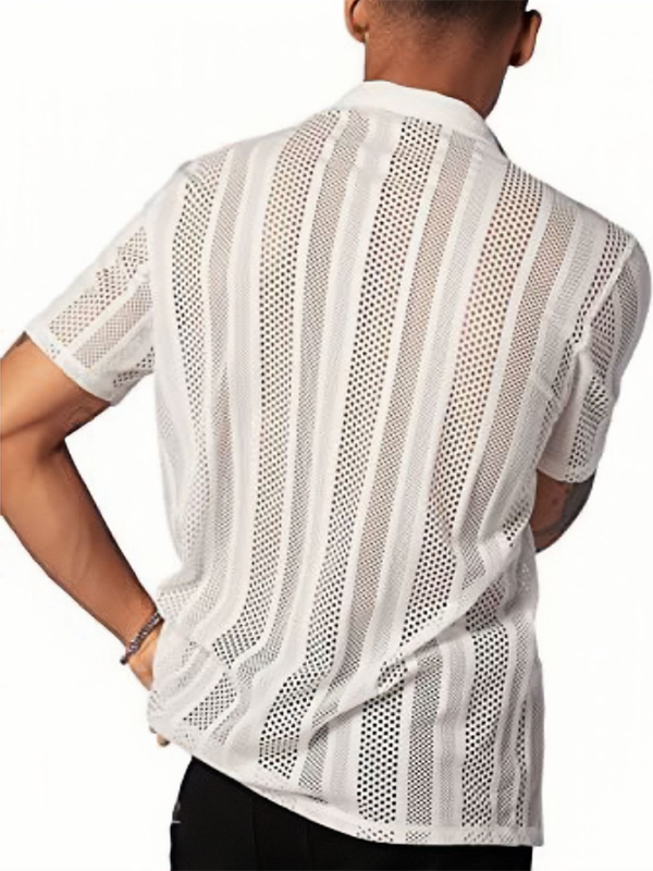 Open Knitted Button Short Sleeve Shirt