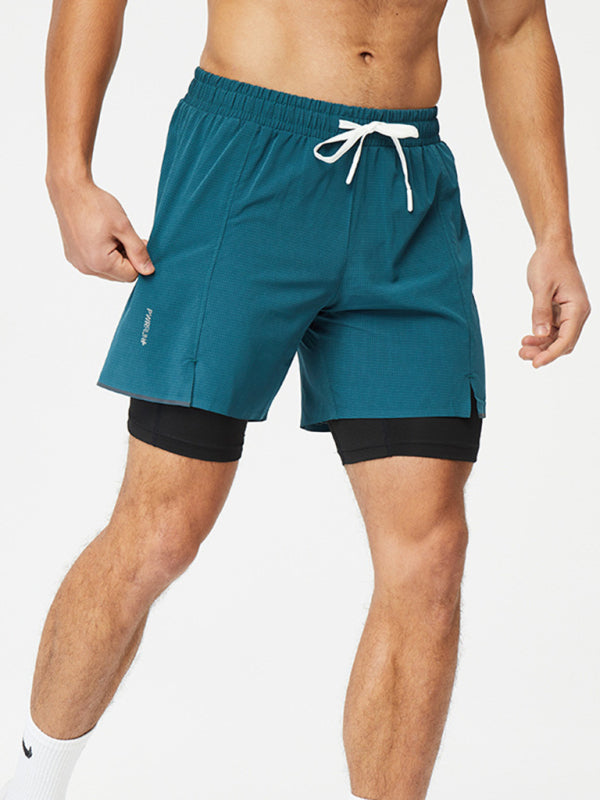 Men's breathable loose fit double layer quick-drying training shorts