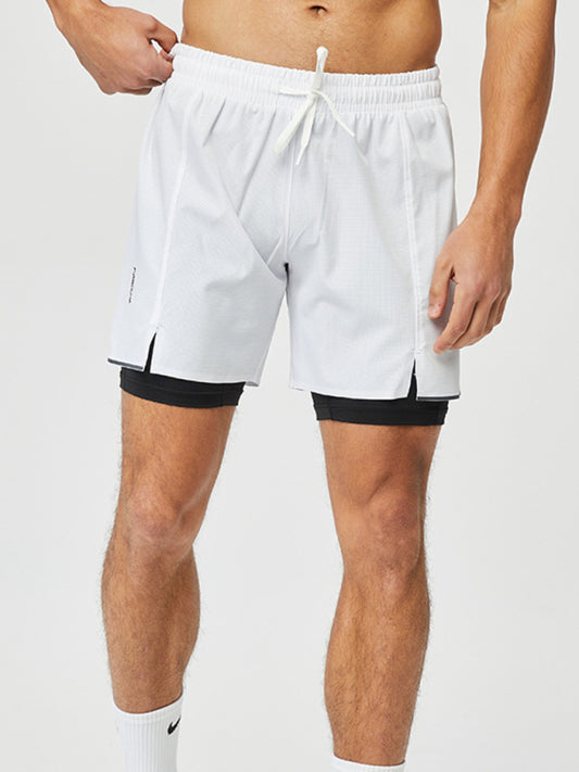 Men's breathable loose fit double layer quick-drying training shorts